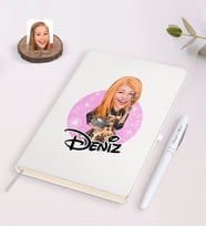 BK Gift Kişiye Özel Kadın Aşçı Karikatürlü Beyaz Defter ve Kalem Hediye Seti-2