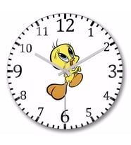 Piu Piu Tweety Duvar Saati Bombeli Gercek Cam