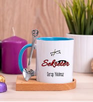 Sekreter Ahşap Altlıklı Mavi Kupa Bardak