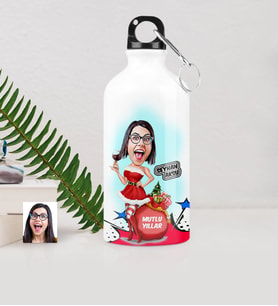 BK Gift Kişiye Özel Bayan Yeni Yıl Karikatürlü Metal Suluk 500 Ml  2