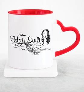 BK Gift Kişiye Özel Mesleki Saç Tasarımcı Kırmızı Kalpli Kupa Bardak  1