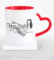 BK Gift Kişiye Özel Mesleki Saç Tasarımcı Kırmızı Kalpli Kupa Bardak  1