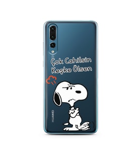 Snoopy Tasarımlı Süper Şeffaf Silikon Telefon Kılıfı Huawei P20 Pro 