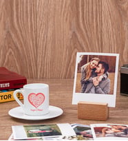 Kişiye Özel Kalpli Türk Kahvesi Fincanı ve Ahşap Standlı Polaroid Set
