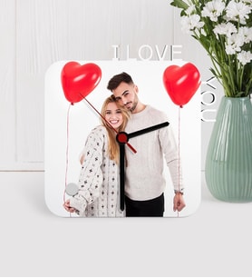 BK Gift Kişiye Özel Fotoğraflı I Love You Ahşap Masa Saati