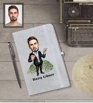 Kişiye Özel İş Adamı Karikatürlü Gri Defter Kalem Hediye Seti  Bay-21