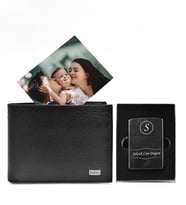 Kişiye Özel Fotoğraf Hediyeli Hakiki Deri Cüzdan & Kişiye Özel Zippo Tarzı Benzinli Çakmak Hediye Seti
