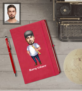 Kişiye Özel Mühendis Karikatürlü  Kırmızı Defter Kalem Hediye Seti Bay-2