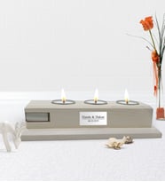 BK Gift Kişiye Özel İsimli Dekoratif 3’lü Doğal Ahşap Mumluk-Vintage Beyaz