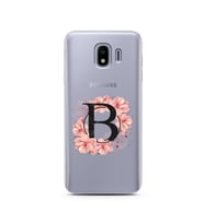 Pembe Çiçekli Harf Tasarım Süper Şeffaf Silikon Telefon Kılıfı Samsung J4 B-Harf