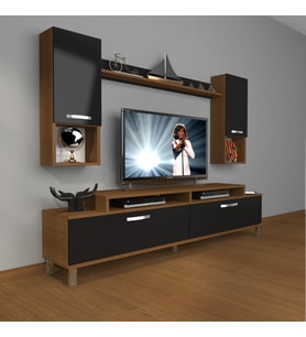 Decoraktiv Ekoflex 5da Slm Krom Ayaklı Tv Ünitesi Tv Sehpası (Siyah - Ceviz)