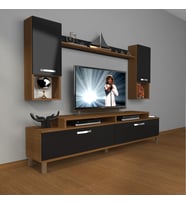 Decoraktiv Ekoflex 5da Slm Krom Ayaklı Tv Ünitesi Tv Sehpası (Siyah - Ceviz)