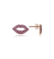 Gümüş Fuşya Renk Zirkon Taşlı Aşk Dudağı Tasarım Küpe (Rose)