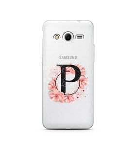 Pembe Çiçekli Harf Tasarım Süper Şeffaf Silikon Telefon Kılıfı Samsung Core 2 P-