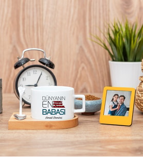 Dünyanın En İyi Babası Fincan ve Turuncu Mini Fotoğraf Çerçevesi