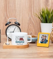 Dünyanın En İyi Babası Fincan ve Turuncu Mini Fotoğraf Çerçevesi