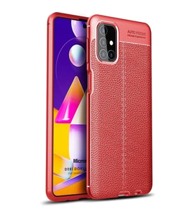 Microsonic Samsung Galaxy M51 Kılıf Deri Dokulu Silikon Kırmızı