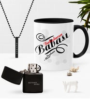 BK Gift Kişiye Özel Babaların Babası Siyah Kupa Benzinli Çakmak Kolye Seti-1 (Model 1)