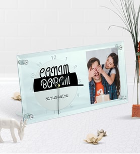 BK Gift Kişiye Özel Fotoğraflı Canım Babam Masaüstü Cam Saat-4 (Beyaz)