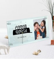 BK Gift Kişiye Özel Fotoğraflı Canım Babam Masaüstü Cam Saat-4 (Beyaz)