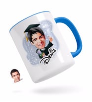 BK Gift Kişiye Özel Erkek Mezun Karikatürlü Mavi Kupa Bardak-1