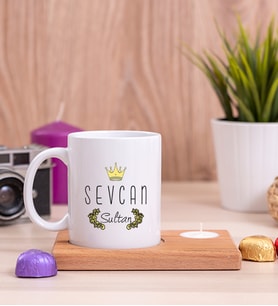 Evimizin SultanI Ahşap Altlıklı Mumlu Beyaz Kupa Bardak