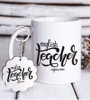 BK Gift Kişiye Özel İngilizce Öğretmeni Beyaz Kupa ve Anahtarlık Hediye Seti-15 (Model 1)