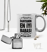 BK Gift Kişiye Özel Dünyanın En İyi Babası Krom Kupa Benzinli Çakmak Kolye Seti-6 (Model 1)