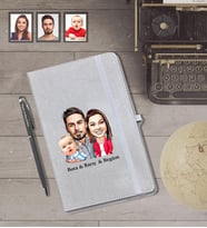 Kişiye Özel Aile Karikatürlü Gri Defter Kalem Hediye Seti   Mod-1