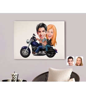 BK Gift Kişiye Özel Motorcu Sevgililer Karikatürlü Kanvas Tablo 70x100cm-1