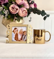 Kişiye Özel Canım Annem Fotoğraf Standlı Mdf Gold Çerçeve Ve Gold Kupa Set
