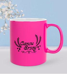 BK Gift Kişiye Özel Sevgili Tasarımlı Fosforlu Pembe Kupa Bardak - 32