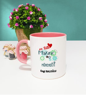Mesajlı Makine Mühendisi Tasarımlı Kişiye Özel Makine Mühendisi Kupa Bardak Pembe