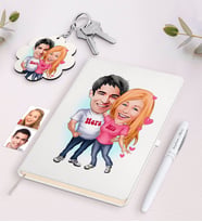 BK Gift Kişiye Özel Sevgili Karikatürlü Beyaz Defter Kalem ve Anahtarlık Hediye Seti-5 (Model 1)