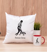 Atatürk Tasarımlı Kare Yastık ve Kırmızı Kupa Bardak