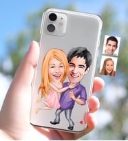 BK Gift Kişiye Özel Sevgililer Karikatürlü iPhone 11 İnce Şeffaf Silikon Telefon Kapağı-3 (Beyaz)