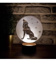 Kurt ve Yıldızlar Led Masa Lambası Hediye Gece Lambası Ahşap Taban 7 Farklı Işık Renkli