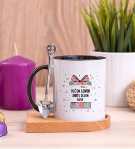Doğum Günü Hediyesi Ahşap Altlıklı Siyah Kupa Bardak