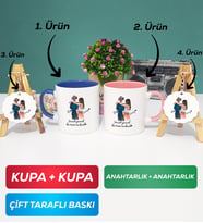İkili Lacivert Pembe Sevgiliye Hediye Bir Ömür Sevgililer Günü Hediyesi Kupa Bardak Anahtarlık Hediye Seti