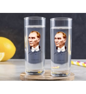 BK Gift Kişiye Özel Renkli Baskılı Atatürk Temalı İkili Vodka Bardağı-15 (Beyaz)