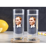 BK Gift Kişiye Özel Renkli Baskılı Atatürk Temalı İkili Vodka Bardağı-15 (Beyaz)