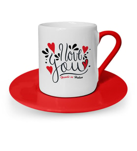 BK Gift Kişiye Özel Seni Seviyorum Kırmızı Türk Kahvesi Fincanı  1