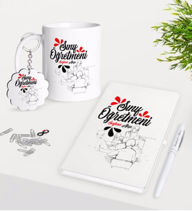 BK Gift Kişiye Özel Sınıf Öğretmeni Kupa Anahtarlık Beyaz Defter Kalem Hediye Seti-10 (Model 1)