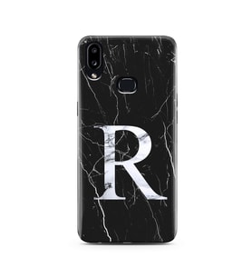 Samsung A10s Siyah Mermer Harf Tasarımlı Telefon Kılıfı R-Harfi 