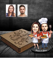 Kişiye Özel Aşçı Sevgili Karikatürlü Ahşap Biblo Kutulu Model-2