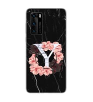 Mermer Çiçekli Harf Tasarım Süper Şeffaf Silikon Telefon Kılıfı Huawei P40 Pro Y