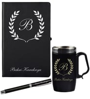 Kişiye Özel Hazırlanmış Hediye Siyah Defter Kalem Ve Termos - Mug Seti