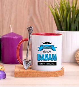 Canım Babam Ahşap Altlıklı Kırmızı Kupa Bardak