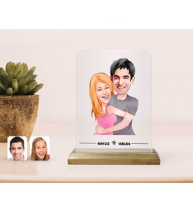 BK Gift Kişiye Özel Sevgililer Karikatürlü Çerçeve-86 (Beyaz)