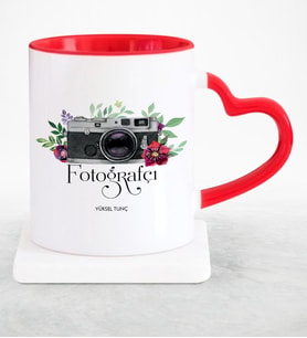 BK Gift Kişiye Özel Mesleki Fotoğrafçı Kırmızı Kalpli Kupa Bardak